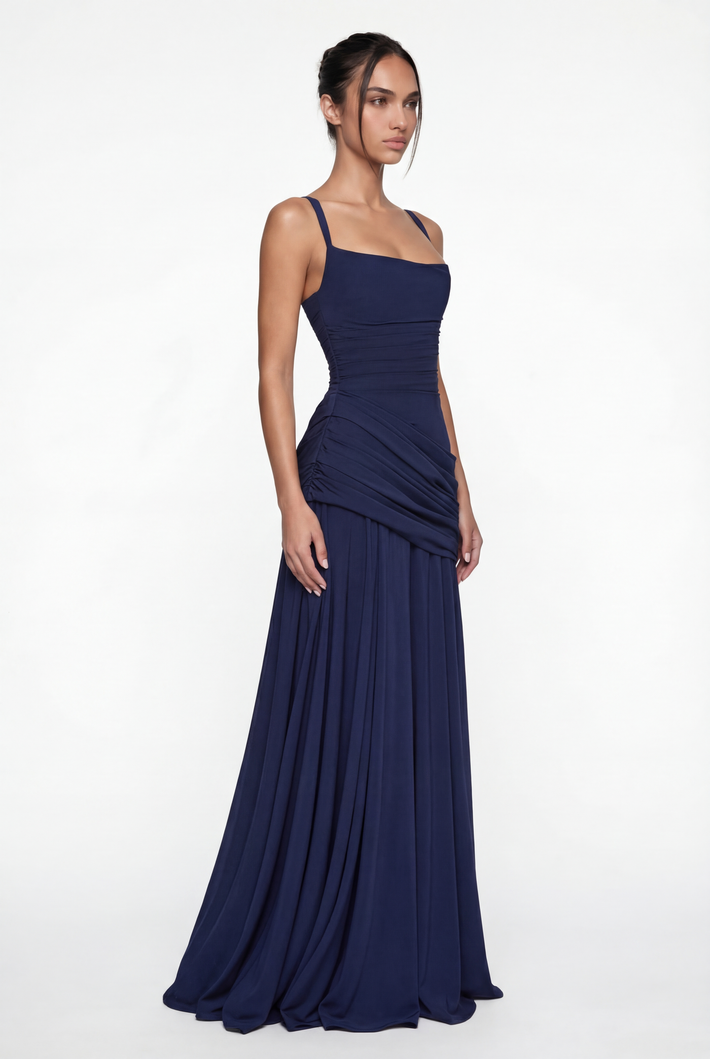 Carlina Draped Maxi Dress – Navy Blue