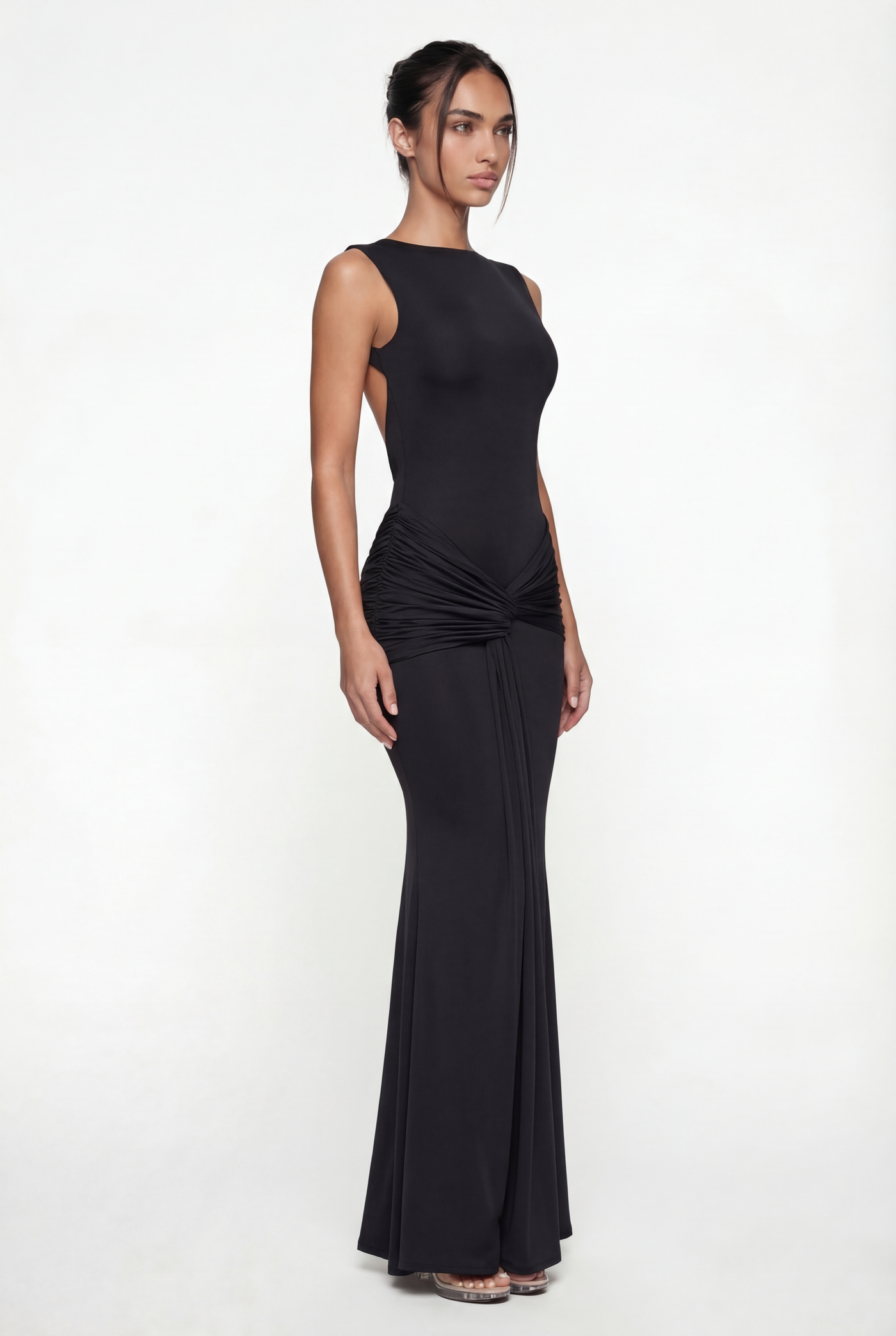 Glinda Sculpted Draped Maxi Dress - Black
