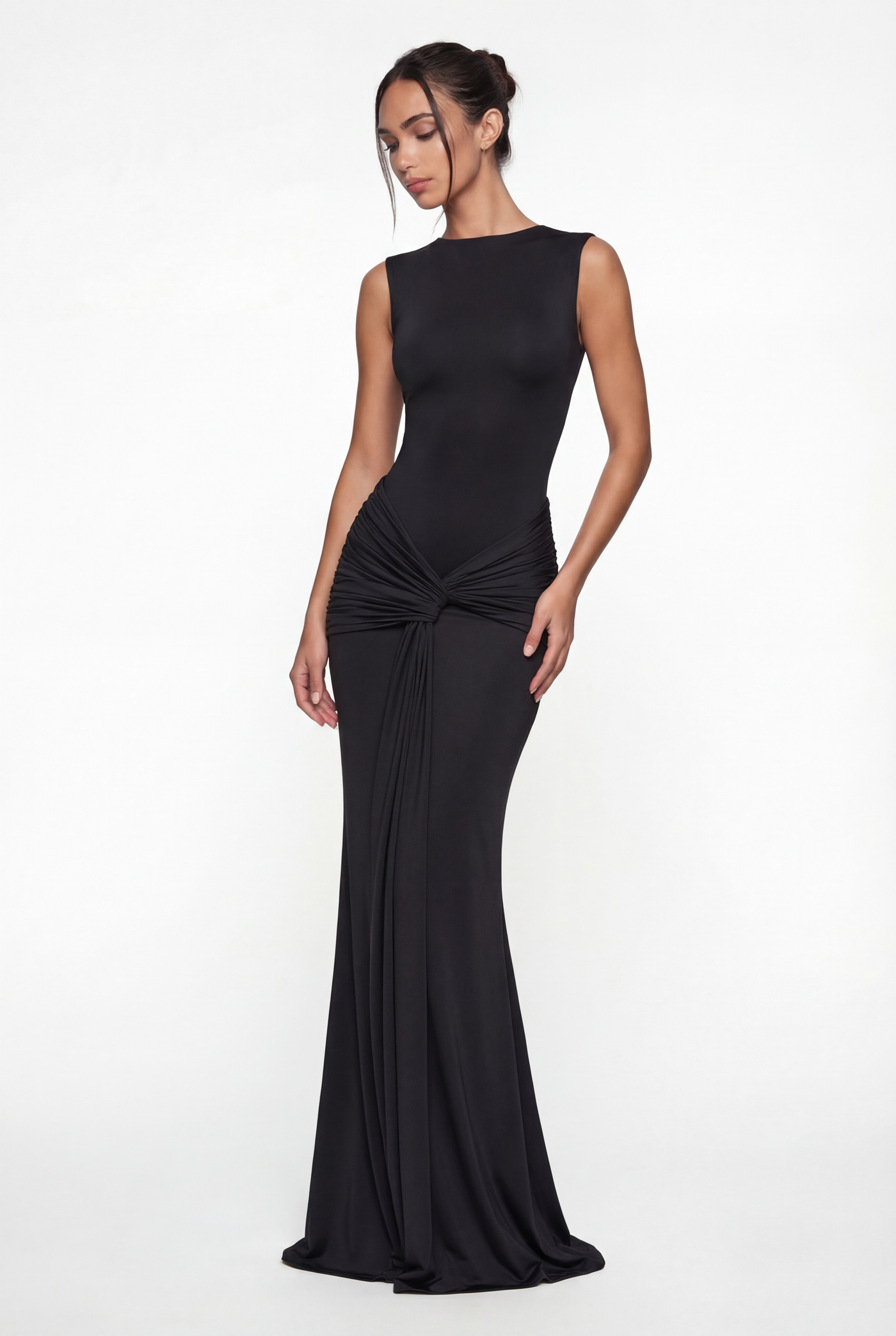 Glinda Sculpted Draped Maxi Dress - Black