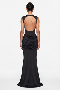 Glinda Sculpted Draped Maxi Dress - Black
