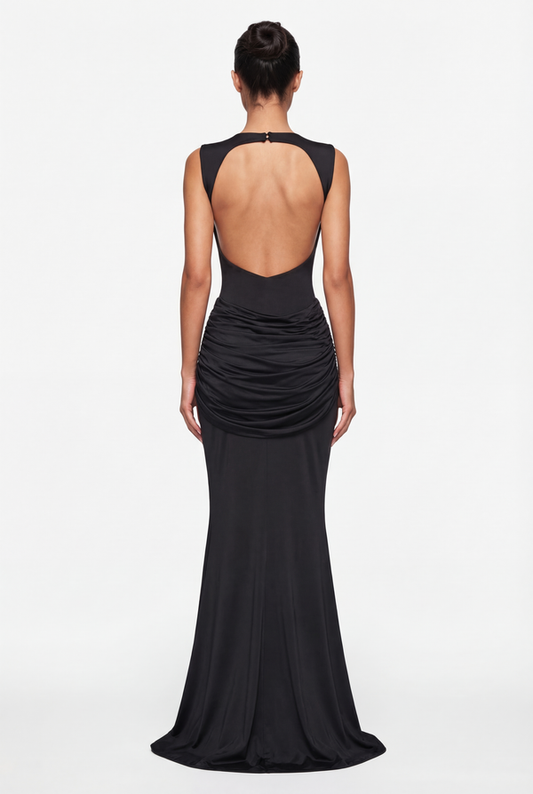 Glinda Sculpted Draped Maxi Dress - Black