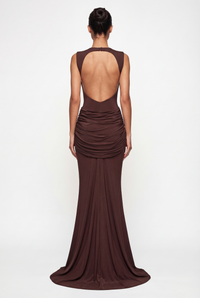 Glinda Sculpted Draped Maxi Dress - Brown