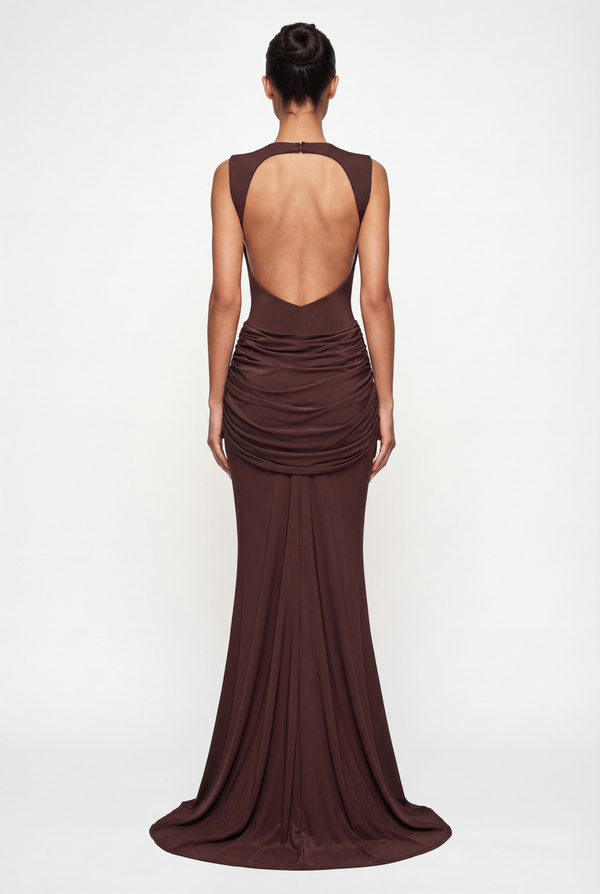 Glinda Sculpted Draped Maxi Dress - Brown
