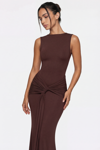 Glinda Sculpted Draped Maxi Dress - Brown
