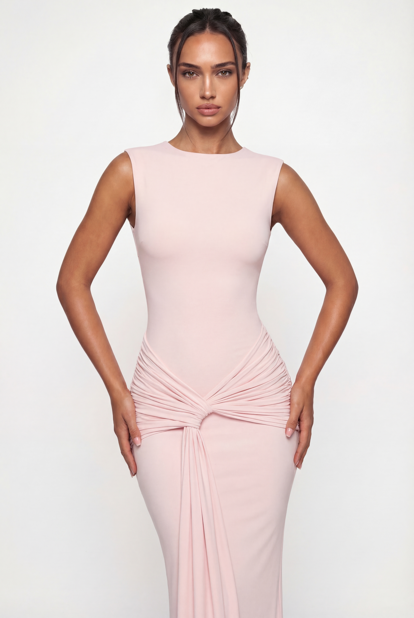 Glinda Sculpted Draped Maxi Dress - Pink