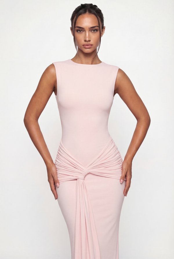 Glinda Sculpted Draped Maxi Dress - Pink