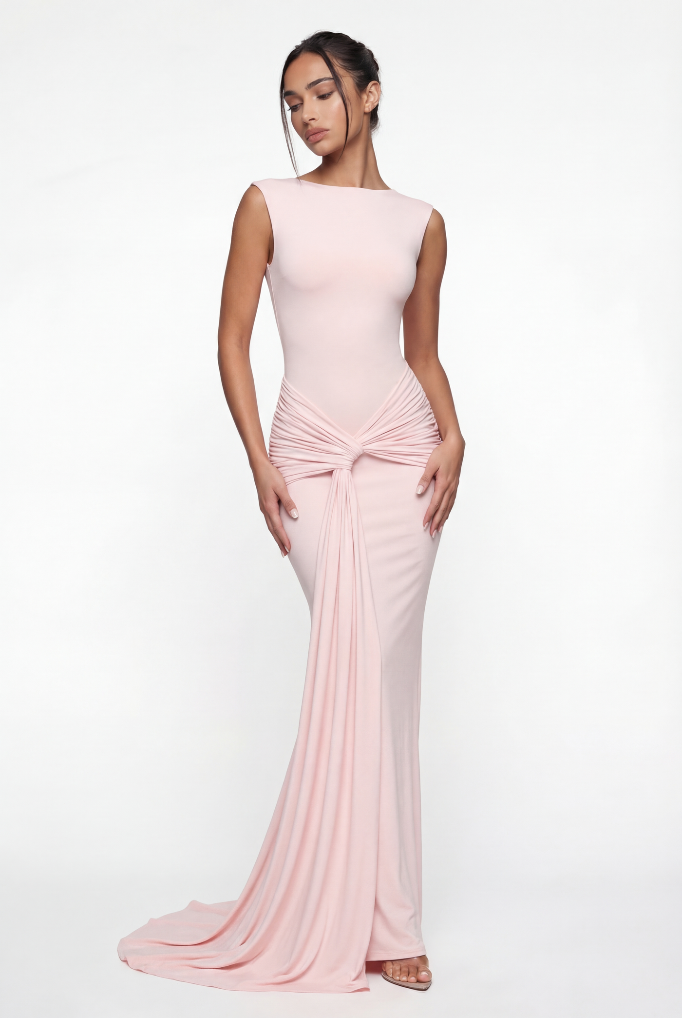Glinda Sculpted Draped Maxi Dress - Pink