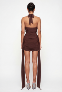 Isabel Draped Mini Dress - Brown
