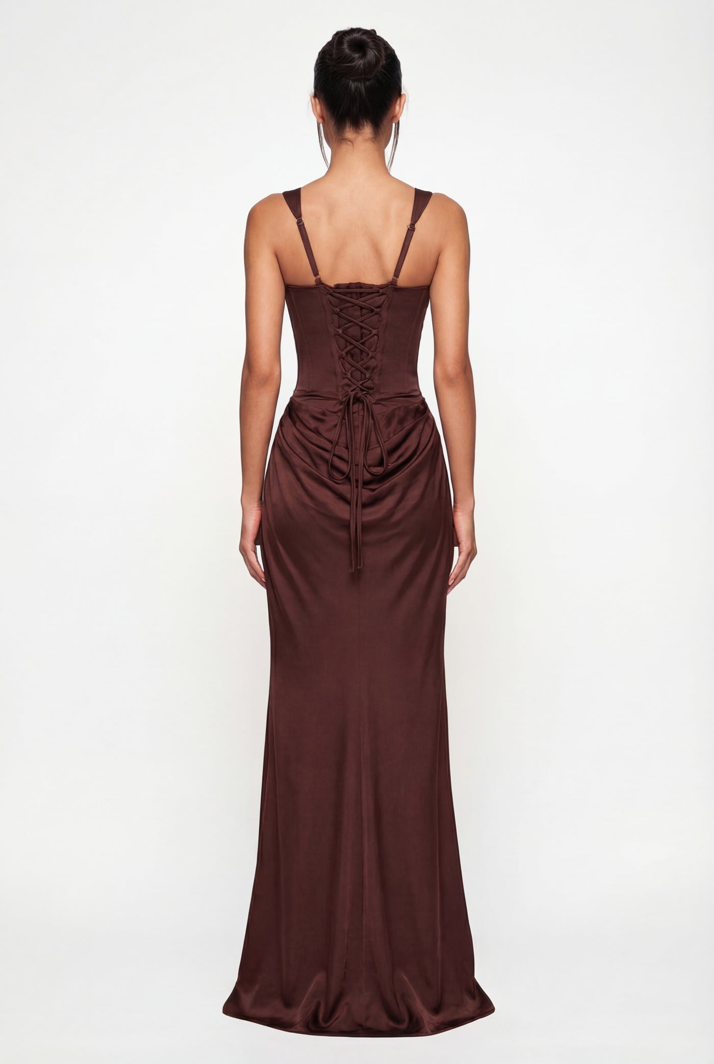 Laura Corset Ruched Maxi Dress – Brown