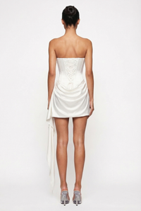 Blanca Draped Satin Corset Mini Dress with Scarf – White