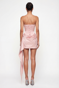 Blanca Draped Satin Corset Mini Dress with Scarf – Pink