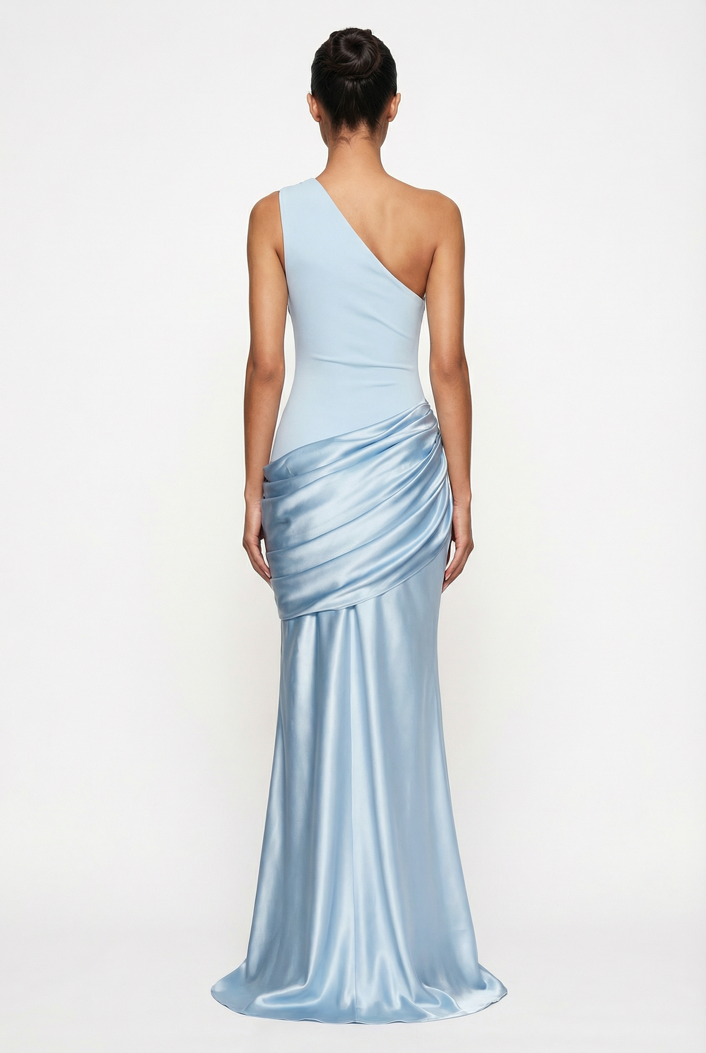 Liliane Asymmetric Draped Satin Maxi Dress – Blue