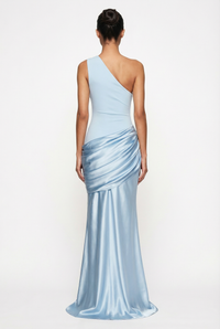 Liliane Asymmetric Draped Satin Maxi Dress – Blue