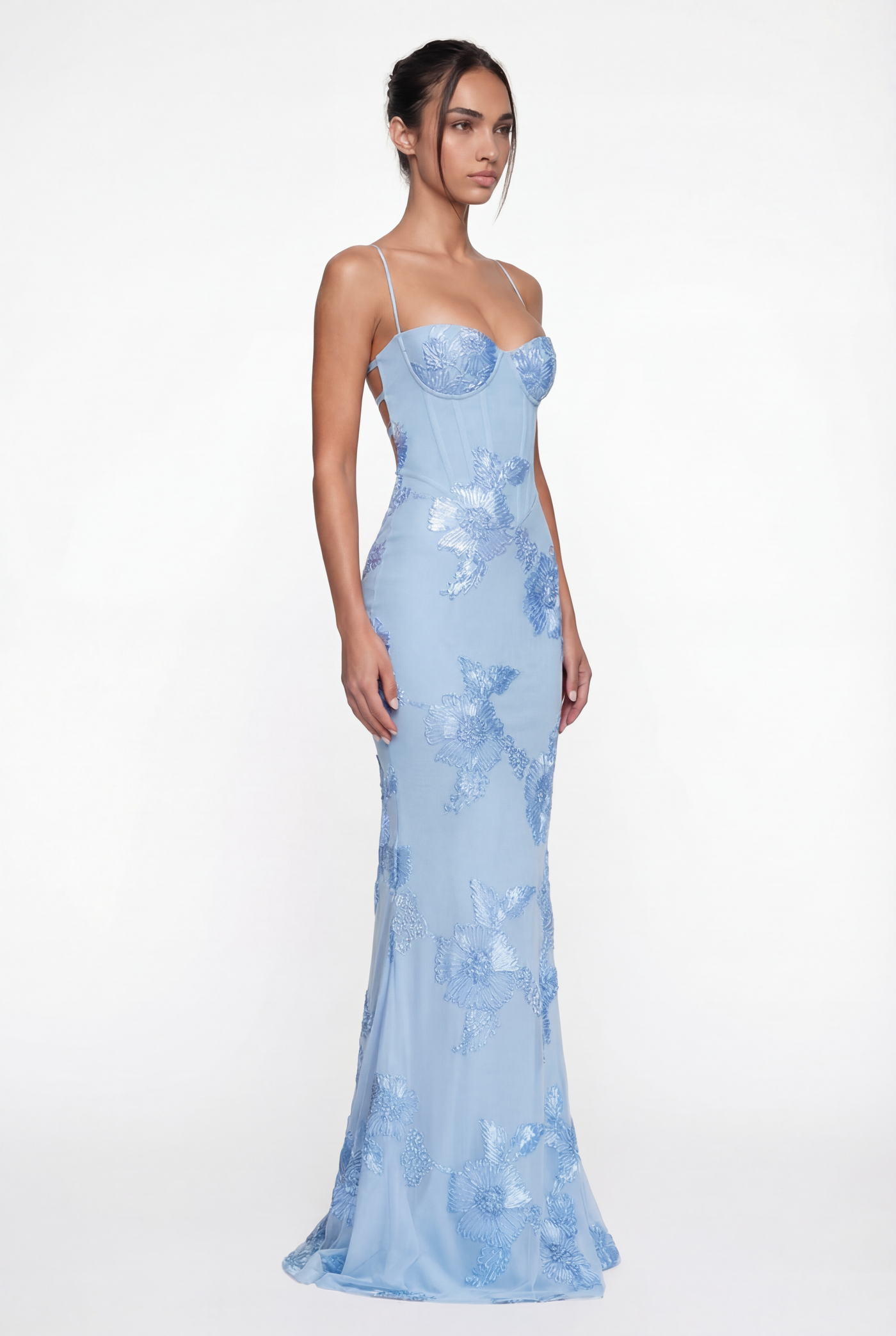 Lucy Lace-Up Corset Maxi Dress – Blue