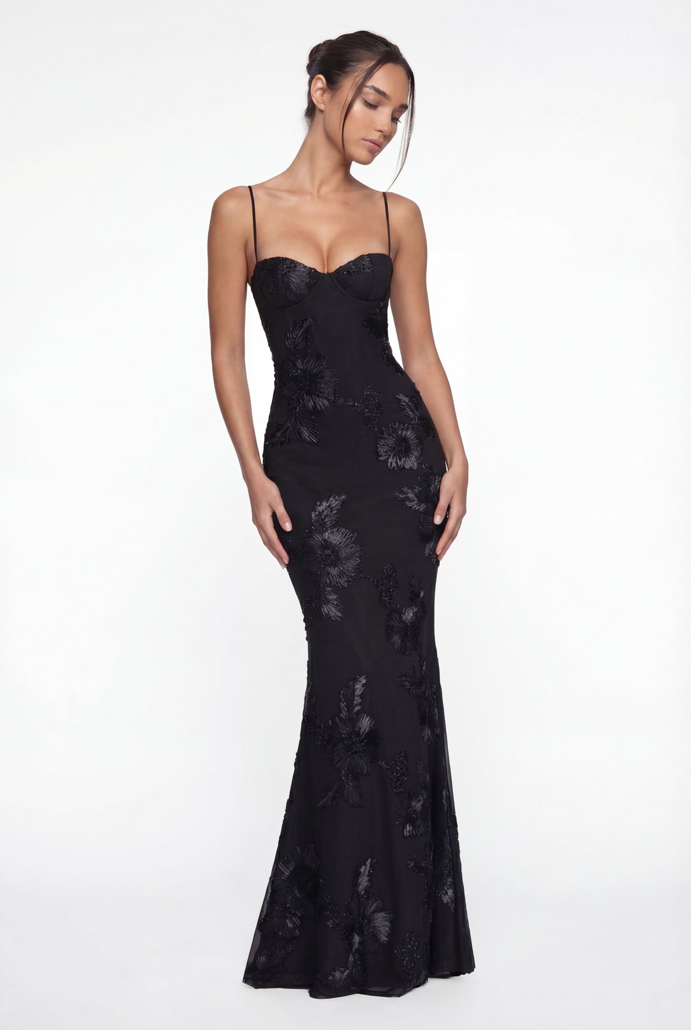 Lucy Lace-Up Corset Maxi Dress – Black