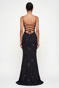Lucy Lace-Up Corset Maxi Dress – Black