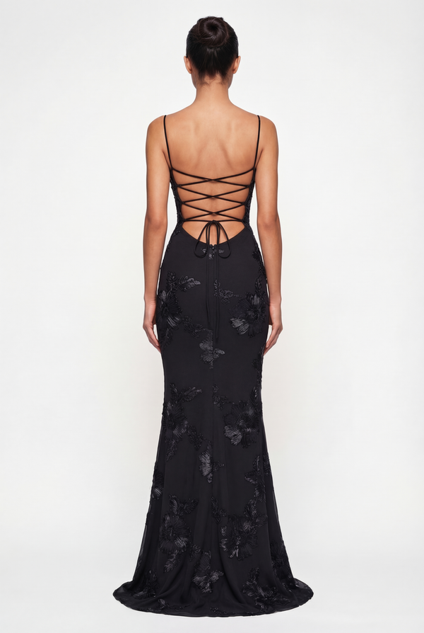 Lucy Lace-Up Corset Maxi Dress – Black