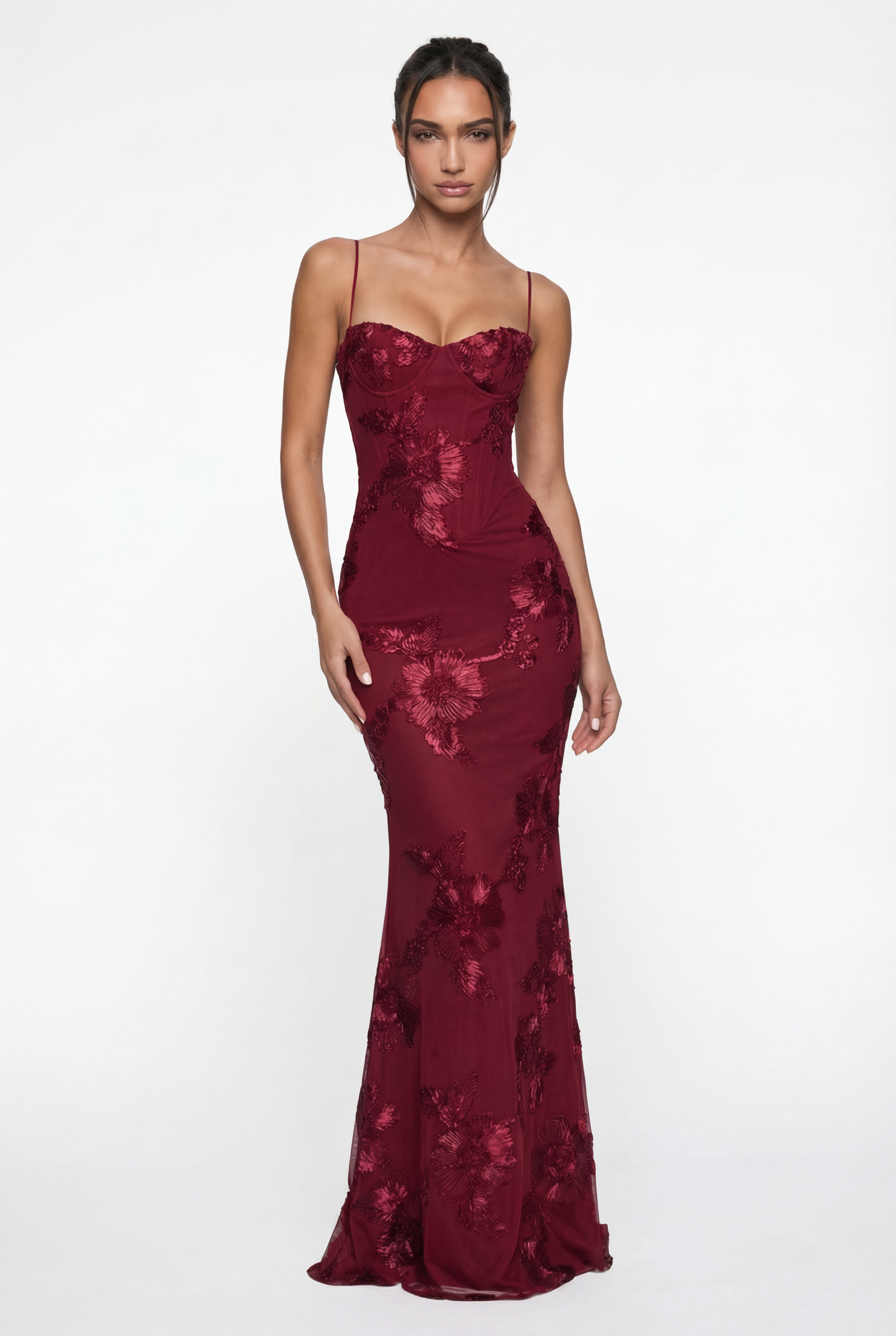 Lucy Lace-Up Corset Maxi Dress – Burgundy