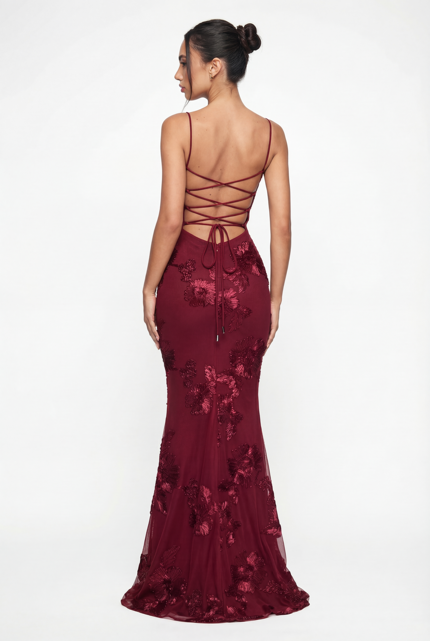 Lucy Lace-Up Corset Maxi Dress – Burgundy