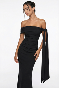 Nadine Off-Shoulder Draped Maxi Dress – Black