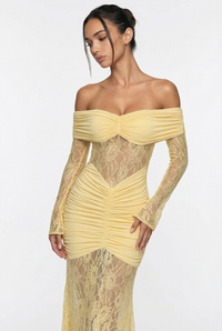 Regina Off-Shoulder Lace Maxi Dress – Yellow