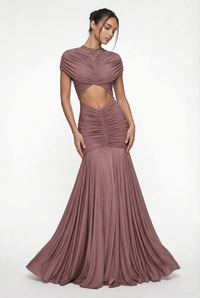 Violeta Sheer Ruched Cut-Out Maxi Dress – Dusty Rose