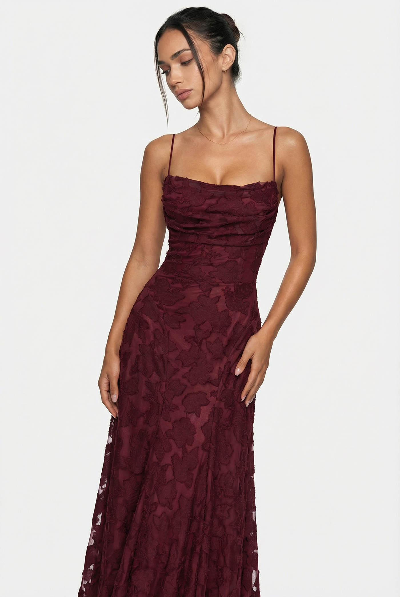 Wisteria Floral Maxi Dress – Burgundy