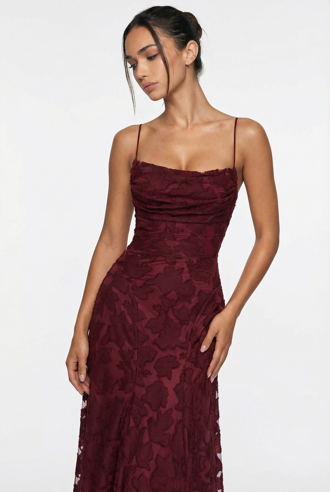 Wisteria Floral Maxi Dress – Burgundy