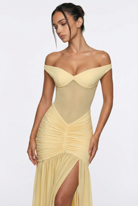 Beatrix Sheer Maxi Dress with Scarf – Yellow