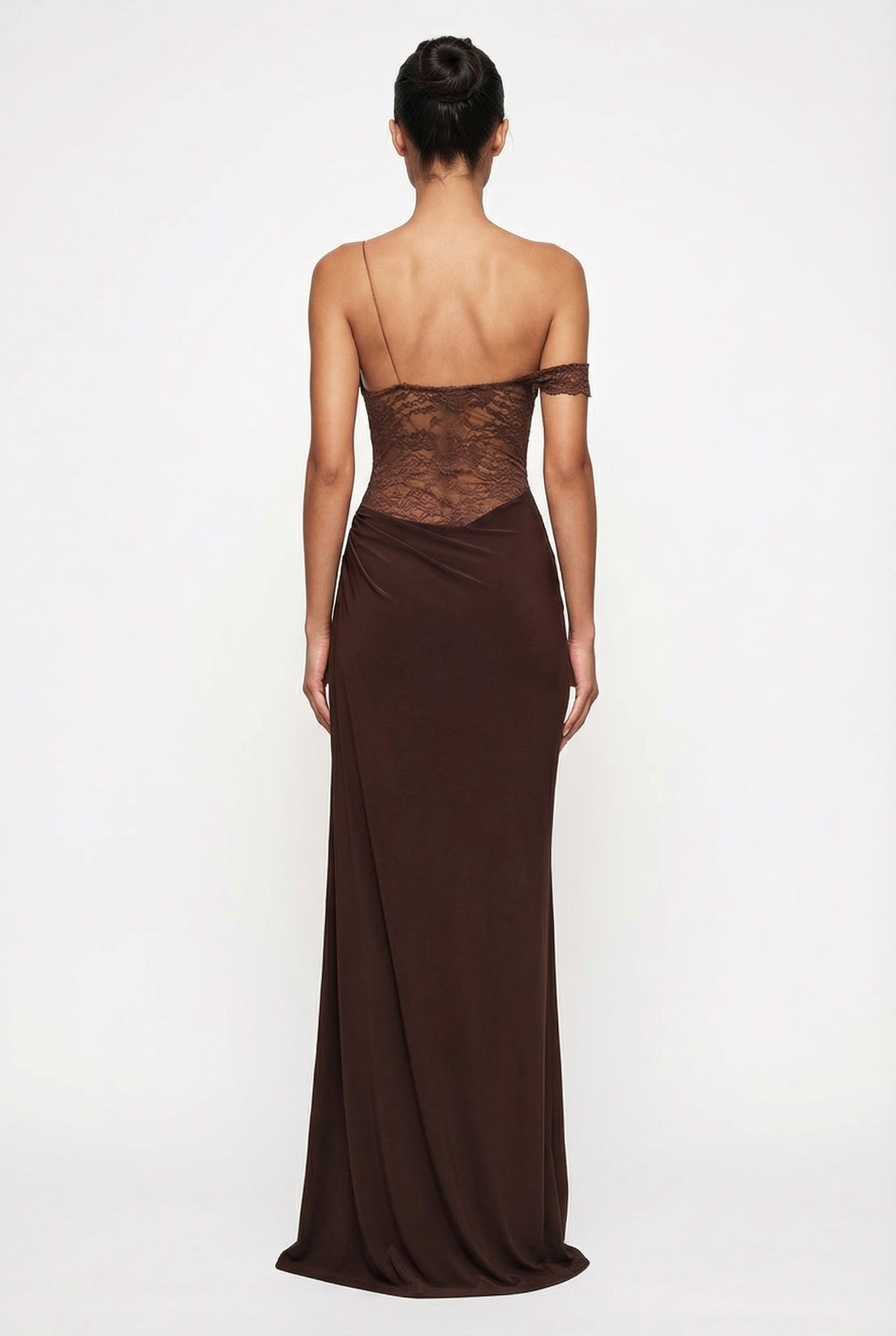 Oria Lace Bodice Maxi Dress – Brown