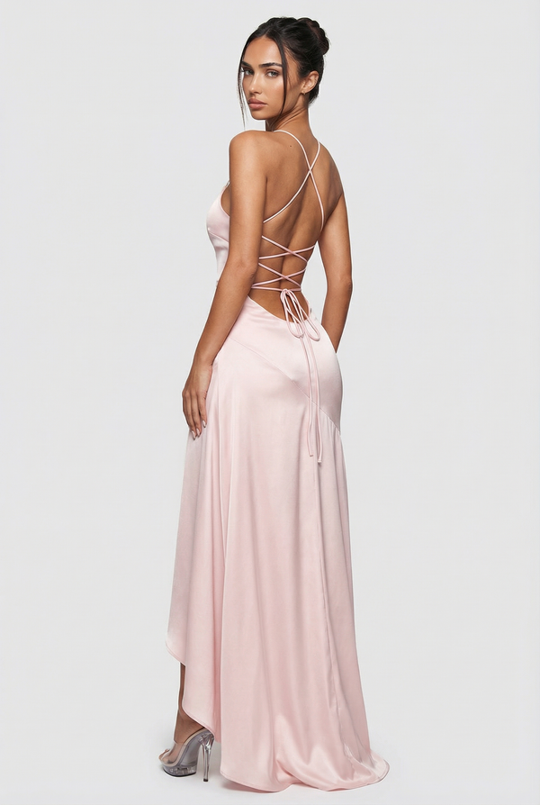 Stella Strappy Back Satin Maxi Dress – Pink