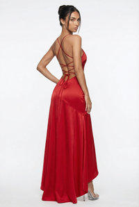 Stella Strappy Back Satin Maxi Dress – Red