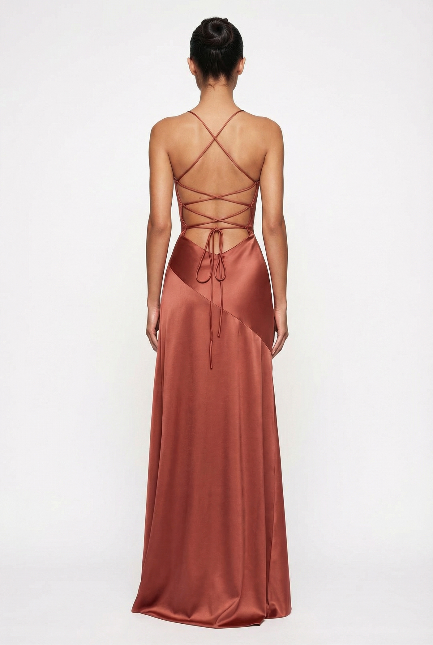 Stella Strappy Back Satin Maxi Dress – Rust