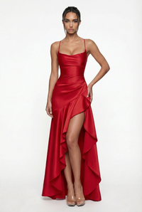 Stella Strappy Back Satin Maxi Dress – Red