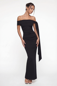 Nadine Off-Shoulder Draped Maxi Dress – Black