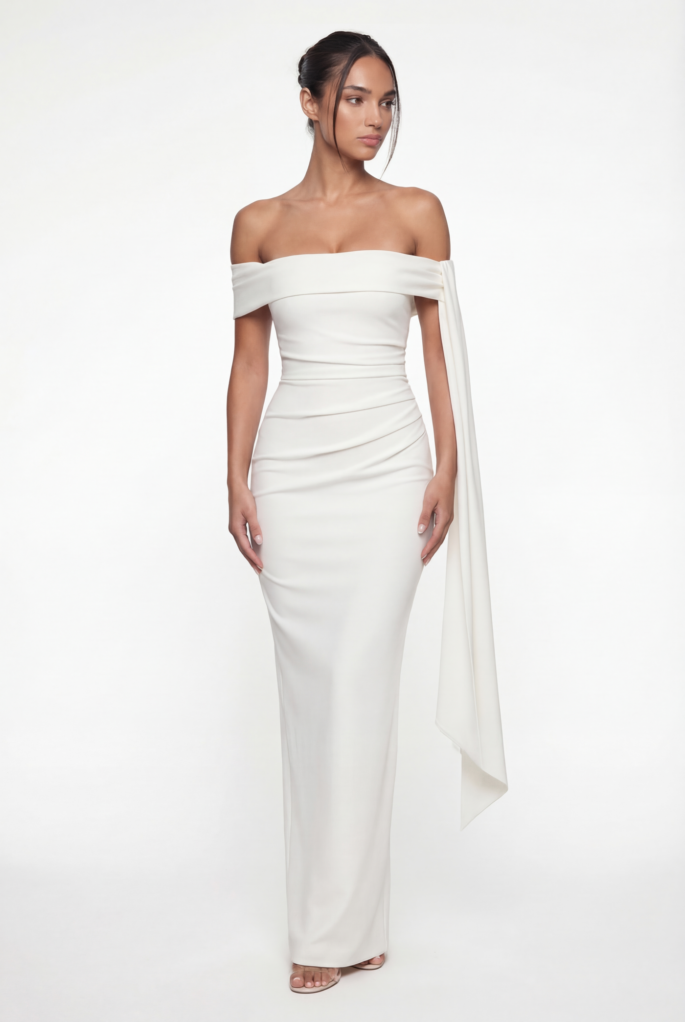Nadine Off-Shoulder Draped Maxi Dress – White