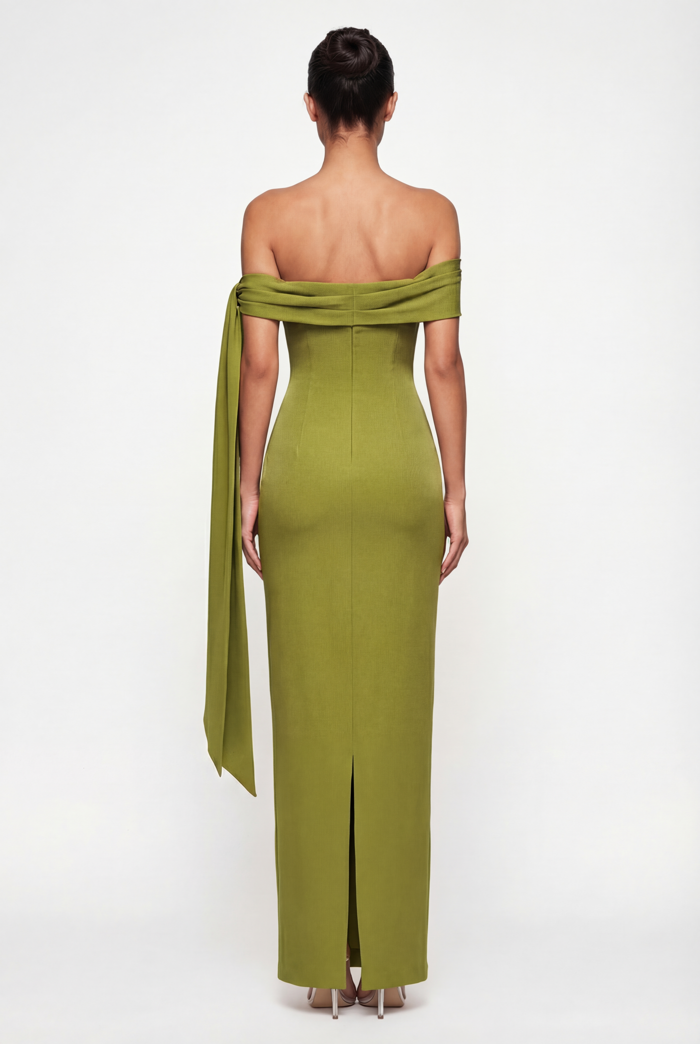 Nadine Off-Shoulder Draped Maxi Dress – Olive