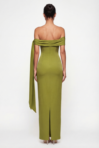 Nadine Off-Shoulder Draped Maxi Dress – Olive