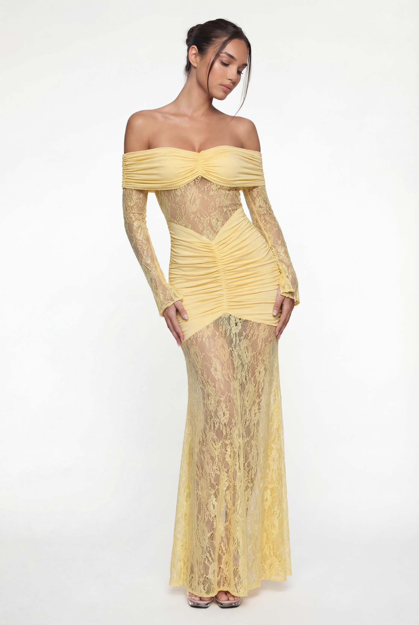 Regina Off-Shoulder Lace Maxi Dress – Yellow