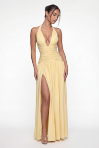 Rian Halter Ruched Maxi Dress – Yellow
