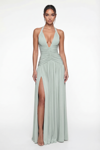 Rian Halter Ruched Maxi Dress – Sage