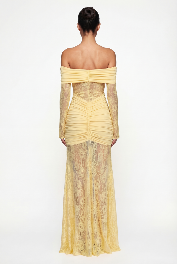 Regina Off-Shoulder Lace Maxi Dress – Yellow