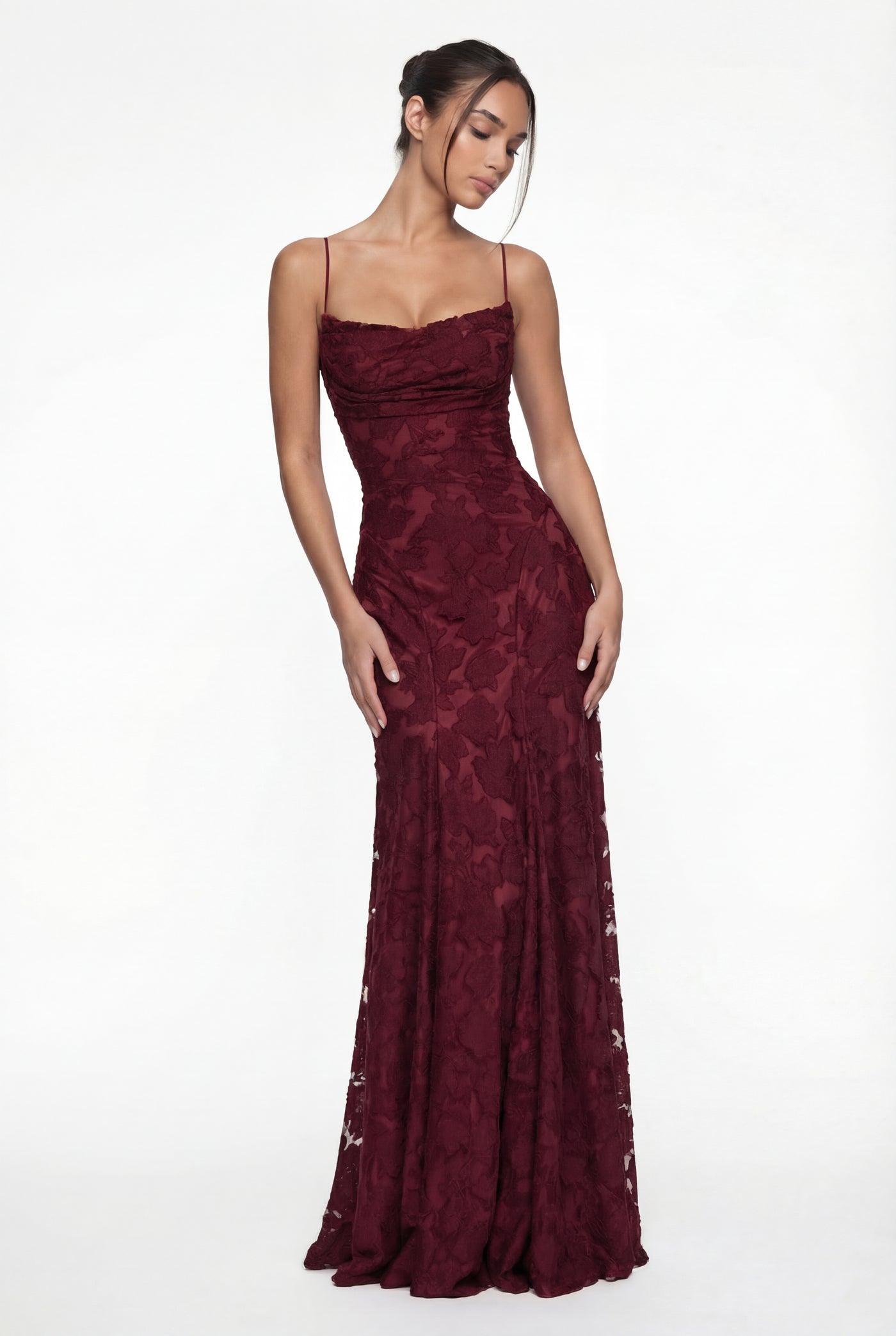 Wisteria Floral Maxi Dress – Burgundy