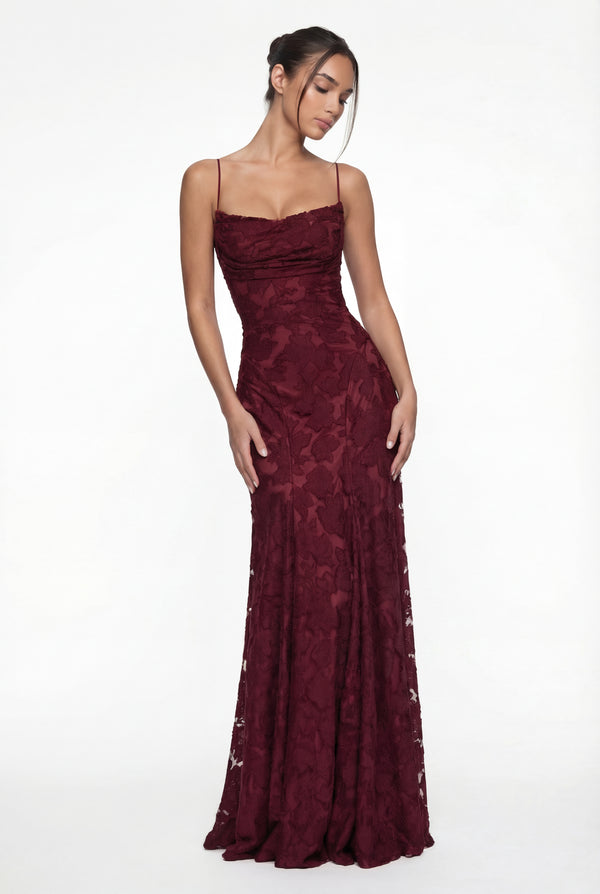 Wisteria Floral Maxi Dress – Burgundy