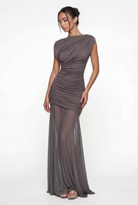 Amaya Sculpted Drape Maxi Dress - Gray