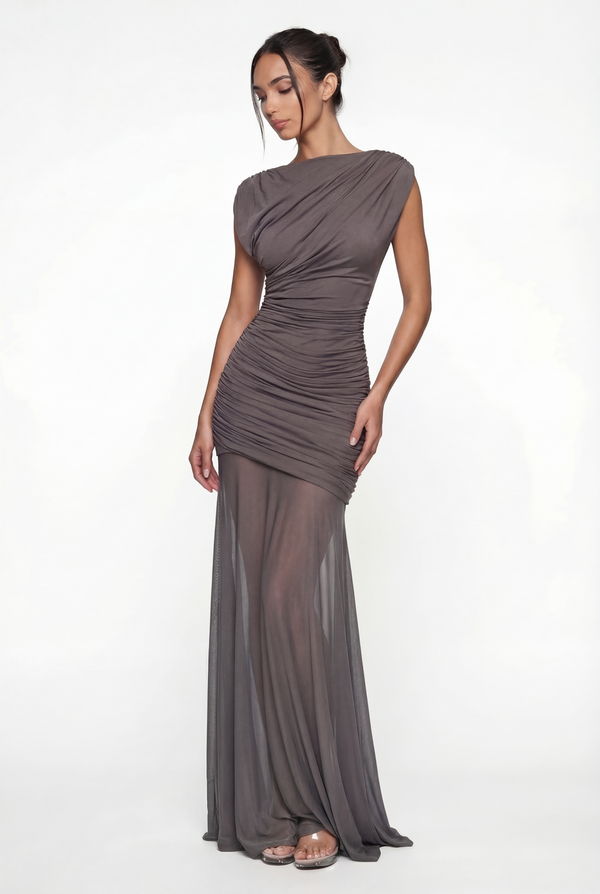 Amaya Sculpted Drape Maxi Dress - Gray