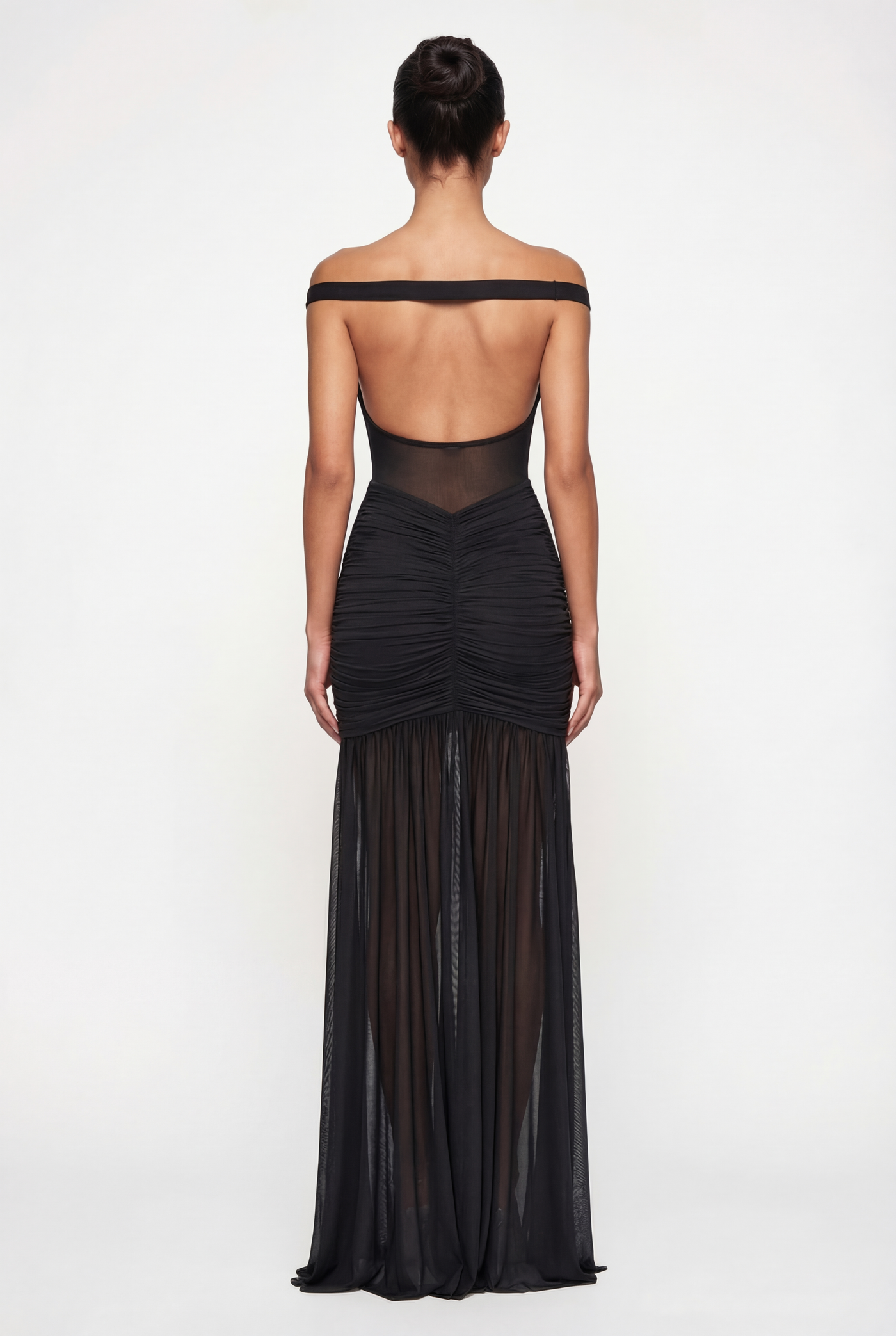 Beatrix Sheer Maxi Dress with Scarf – Black