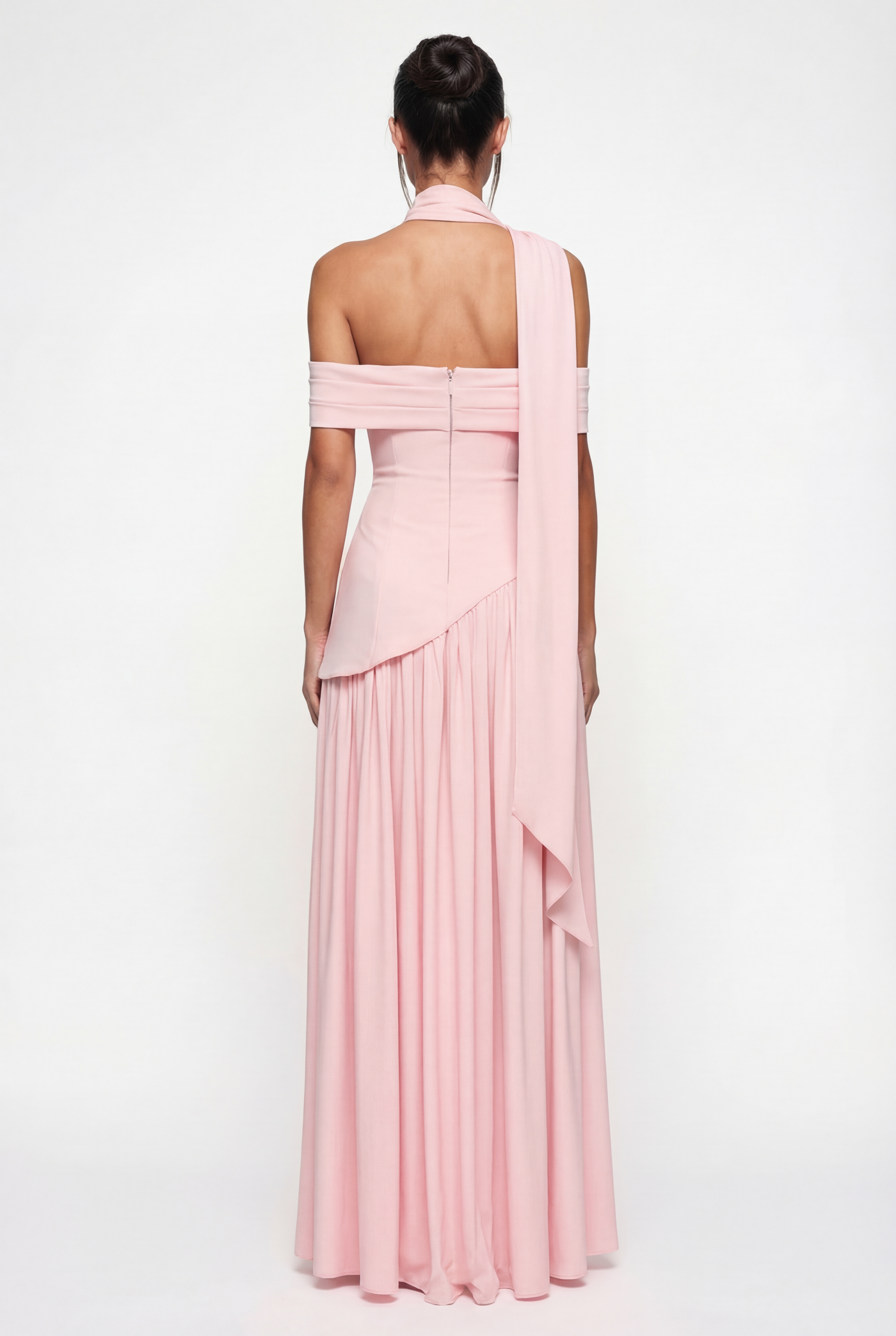 Clarence Off-Shoulder Maxi Dress with Scarf – Pink