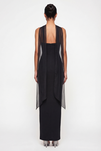 Esther Strapless Maxi Dress with Sheer Scarf – Black