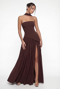 Etta Strapless Corset Maxi Dress with Scarf – Black & White